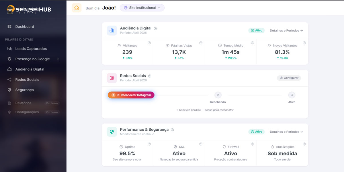 SenseiHub — portal exclusivo para clientes da Web Design Brasil